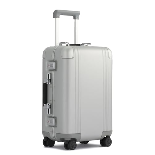 ZERO Halliburton Classic Aluminum 3.0 International Carry-On Zipperless Luggage, Hardside, Four Wheels, Double Latch Locks-TSA Accepted, Auto-Return Handle, Interior Divider, 22-Inch, 33L, Silver2