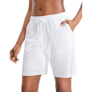 Bermuda Shorts Damen Sommer Kurze Hose Sporthose Knielang Baumwoll Sport Shorts High Waist Laufshorts Kurze Jogginghose Lässige Sweatshorts mit Taschen
