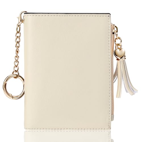 Image of Gostwo Women's Small Slim Wallet with RFID Protection & Keychain for Girls | 8 Card Slots,faux Leather, Tassel Decor, Built-in Keychain, Slim Compact, Snap & Zip Closure, Ideal for Daily & Travel