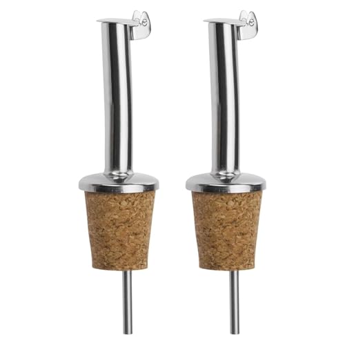 Westmark 2 Spirituosen-/Öl-/Essig-Ausgießer für Flaschen, mit Kläppchen, mit Luftröhrchen, Metall/rostfreier Edelstahl, Naturkorken, Inox Standard, Silber, 45502280