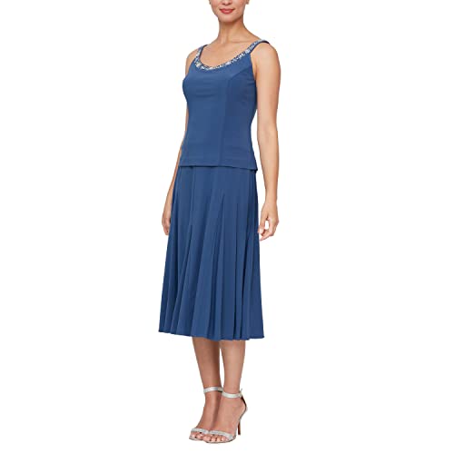 Image of Alex Evenings Women's 2 Piece Tea Length Jacket Dress with Sequin Beaded Trim