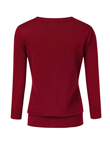 Leadingstar Women 3/4 Sleeve Round Neck Flattering Slim Fit Tops Knit Christmas Xmas Sweater Cardigan Burgundy Wine Red 2Xl Xxl Xx-Large #TOP2