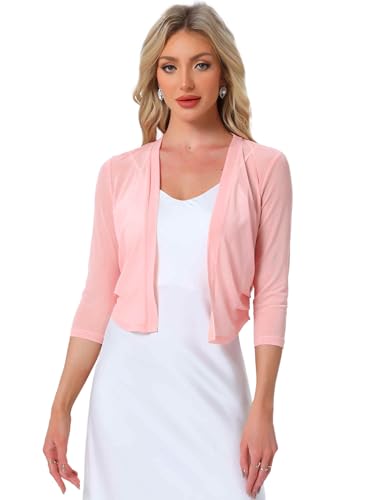 Image of Allegra K Bolero Shrug for Women's Elegant 3 /4 Sleeve Mesh Sheer Cardigan Formal Jacket for Evening Dresses
