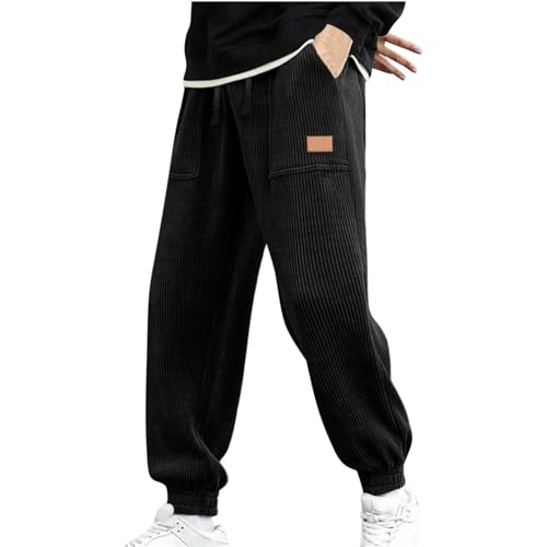 Slacks for Men Drawstring Elastic Waist Corduroy Pant with Pockets Casual Baggy Straight Leg Tapered Sweatpants Joggers