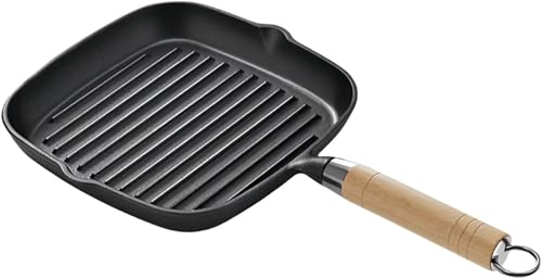 グリルパン ステーキ フライパン 鋳鉄 波型 魚焼きグリル 焼肉プレート 焦げつきにくい ガス・直火・ih対応 多機能調理器具 家庭用業務用 キャンプ アウト用 ベークライトハンドル 波形デザイン 食品グレード 取り外し可能 アウトドア 家庭用 (23cm