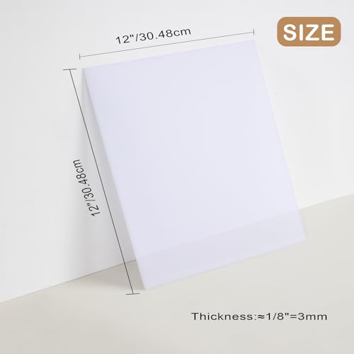 Image of Milky White Acrylic 2 Sheets of 12 inchx12 inchWhite Translucent Acrylic 1 /8 inch Thickness Cast Plexiglass with Protective Paper for Making Light Boxes, Signs,Lamps,DIY Display Projects, Craft