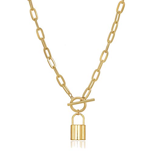 Collier à chaîne avec cadenas pour femme, plaqué or 14 carats, collier chaîne trombone multicouches pour femmes, bijoux cadeaux
