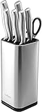 Laxinis World Universal Knife Block, Stainless-Steel Modern Rectangular Design with Scissors-Slot, Knife Holder Counter-top Storage, Holds 12 8”-Blade Knives, 9.1” by 4”