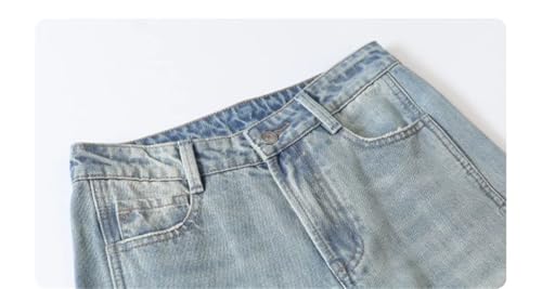 Women Loose High Waisted Split Wide Leg Denim Pants Straight Trousers2