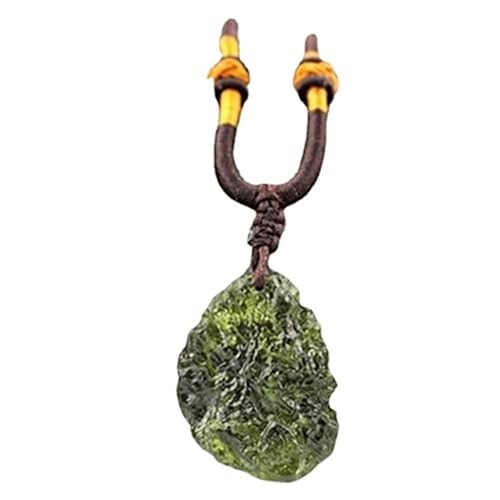 Pendentif en moldavite verte véritable avec chaîne collier en tectite brute de République Tchèque