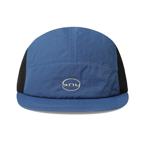 Image of Clape 5 Panel Cap Short Brim Baseball Cap Flat Peak Mesh Hat Breathable Lightweight Short Peak Trucker Hat for Sport Running Outdoor Blue BSSP2559