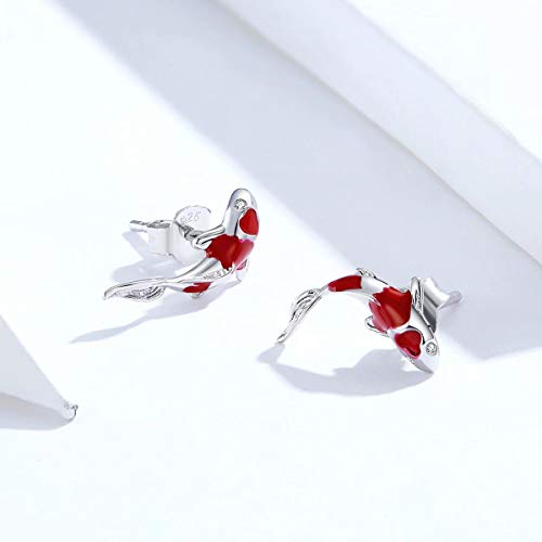 Qings Koi Fish Red Carp Stud Earrings For Women And Girls Exquisite 925 Sterling Silver Platinum Plated Inlaid With Shining Zircon #TOP1