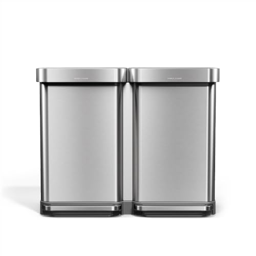 simplehuman Step Recycler, 90L / 23.8 Gallon Dual Compartment Kitchen Trash Can, 150,000-Step Steel Pedal, Lid Shox® Technology, Liner Rim System, Liner Pocket®, Brushed Stainless Steel