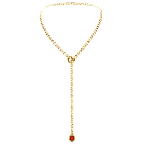 EverGlimp Heart Slip Chain Necklace for Women, Gold Cuban Chain with Removable Heart O-Ring, Sparkling Crystal Pendant, Adjustable Y-Necklace, Dainty Statement Jewelry.