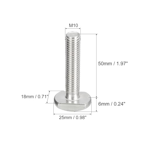 Image of uxcell T-Slot Bolts, 2pcs M10x50mm T Slot Drop-in Stud Sliding Bolts 304 Stainless Steel T Shape Screws for T Track
