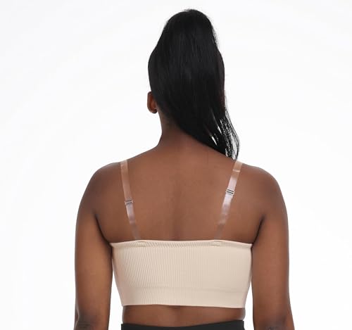 Image of Zimcti Strapless Bras for Women-Non Slip Silicone Grip Bandeau, Wirefree Seamless Tube Top, Removable Pads, Clear Strap