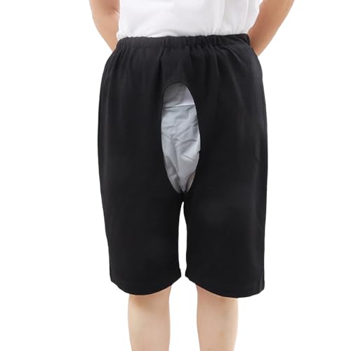 KBOPLEMQ Pantalones cortos para hombre, pantalones de rehabilitación para mujer, hombre, pantalones unisex con entrepierna abierta, pantalones cortos para incontinencia, pantalones de cuidado para