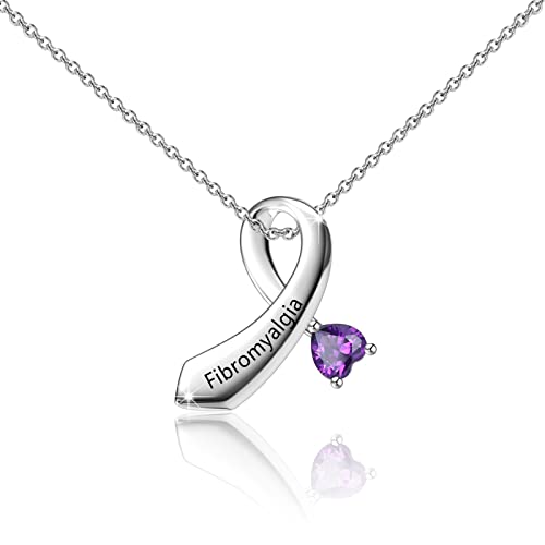 CENWA Fibromyalgia Disease Purple Ribbon Necklace Fibromyalgia Awareness Gift Purple Awareness Jewelry
