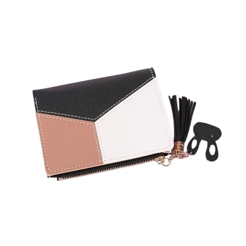 Wallet Short Stylish Zipper Stitching Contrast Color Coin Purse(Black)