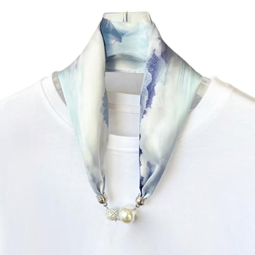 Ribbon Silk Scarf Necklace Magnetic Buckle,Scarf Tie Neck Scarfs With Rhinestone Pearl,Headdress Pendant Scarfs2