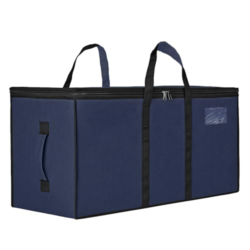 Image of Storite Multi-Purpose Heavy Duty Moisture Proof 81 Litres Canvas Super-Size Jumbo Underbed Storage Bag /Toys /Blankets /Stationery Paper /Clothes Storage Bag (87x26x36 cm),Navy Blue