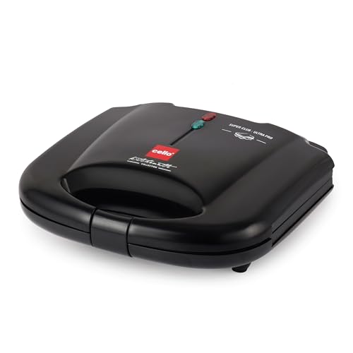 Image of Cello Super Club Ultra Pro 800W Grill Sandwich Toaster with Fixed Grill Plates | Black| Heat Resistant Bakelite Body |Non-Stick Coating | Power Indicators.