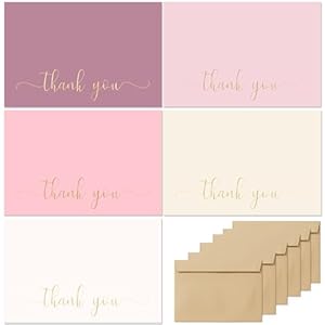Thank You Cards with Envelopes20 Pack 4×6 Inches Thank You NotesElegant Dusty Pink Emboss Gold Foil PressedBaby Shower Thank You CardsWeddingFormal All Occasion Cards