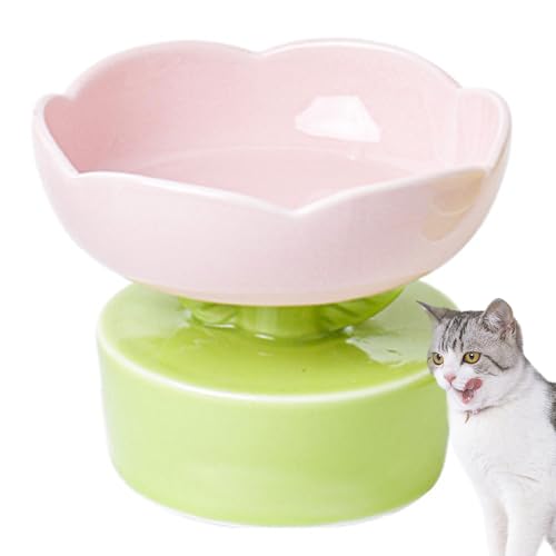 Bol pour chat surélevé protégeant les cervicales avec socle céramique fleur - 2