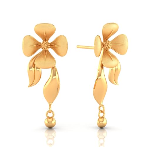 P.C. Chandra Jewellers Womens 22KT (916) Yellow Gold Dangle Drop Earrings With Flower Motif And Playful Ball Drop - 1.1 Grams