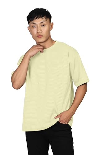 Image of SHODOX Men Oversized T Shirt Solid Dotted Design | Round Neck Loose Fit Drop Shoulder Casual T-Shirt for Men