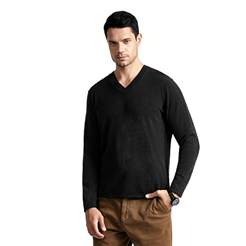 BEYOND FASHION Men's Sweater V Neck Long Sleeve Pullover - 100% Pure Cashmere