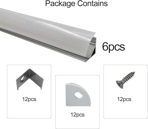 HAMRVL 6-Pack 1ft/30cm 16x16mm Led Aluminum Channel System with Cover V Shape, Led Strip Light Diffuser Track with End Caps Mounting Clips Accessories,Aluminum Profile for Led Strip Lights for Indoor