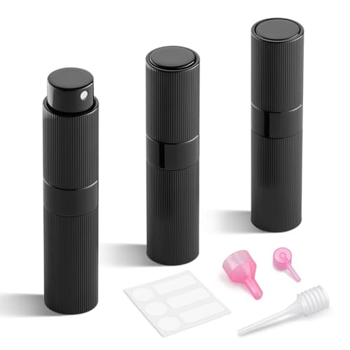 LISAPACK Perfume Travel Refillable Bottle - Atomizer Cologne Spray for Men Portable - Mini Sprayer Empty for Refill - Small Size Black 8ML Striped