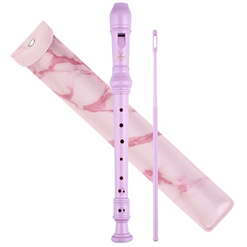 YONTY Soprano Recorder Instrument for Kids & Students 8-Hole Flute Baroque Fingering with Cleaning Rod for School Beginners, Pink Premium