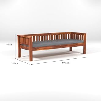 NEW MAMTA FURNITURE Sheesham Wood 6 Seater Low Height Sofa Set with Coffee Table for Living Room Wooden Sofa Set for Living Room Furniture | Grey Cushion (3+2+1, Honey Finish)