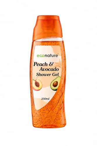 Image of Econature Shower Gel & Body Wash for Men & Women | Peach & Avocado, Mimosa & Neroli Blossom, Blackcurrant & Bearberry Variants | Refreshing & Moisturizing Bath Gel | All Skin Types (Peach & Avocado shower gel)