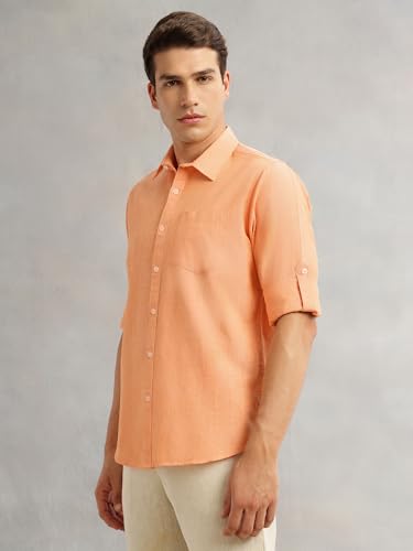 Image of Thomas Scott Men's | Solid | Premium Linen Blend | Spread Collar | Summer Wear | Long Sleeve | Shirts for Men