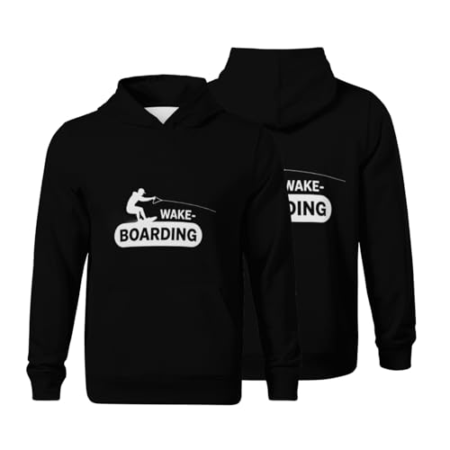 Kids Vintage Wakeboarding Boys Girls Lightweight Kangaroo Pocket Fleece Hoodies