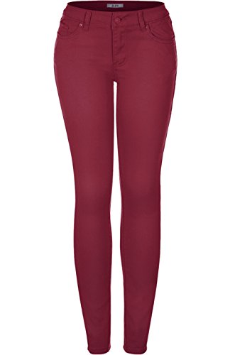 2LUV Women's Stretchy 5 Pocket Skinny Jeans Back to School Junior Clothing Apparel Wine 1