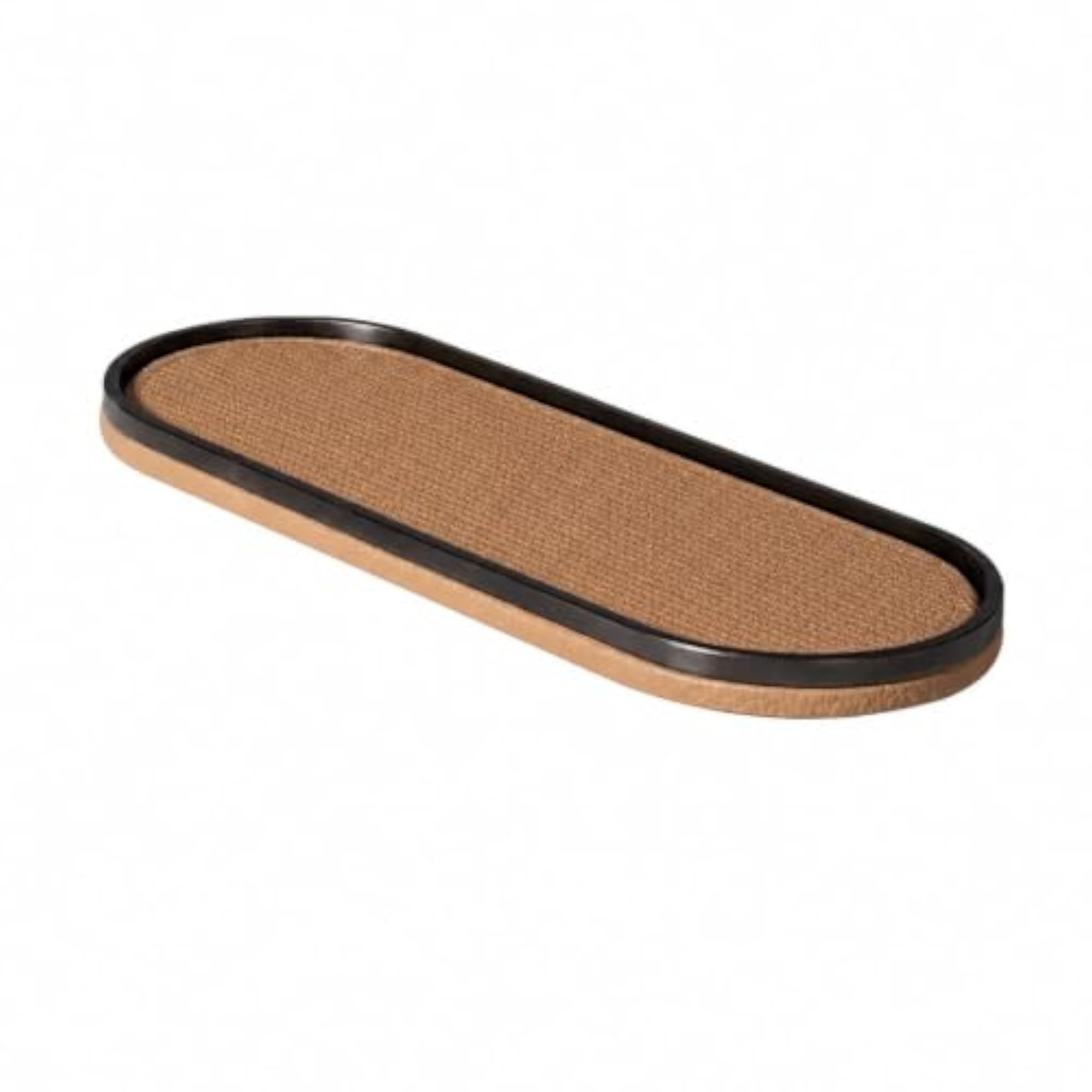 Slim Oval Leather and Metal Tray, Textured Bedside Decor
