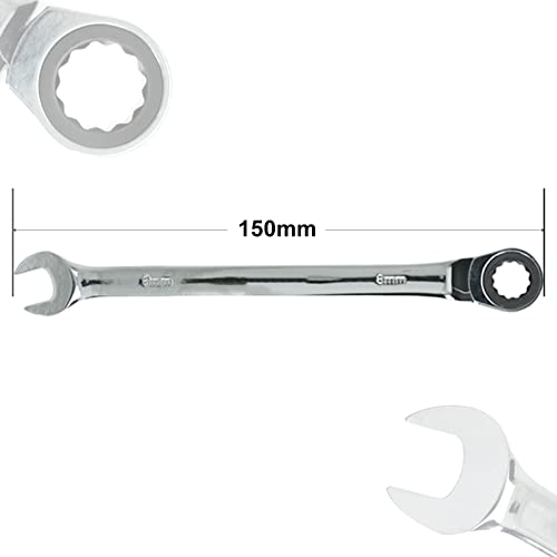 8mm Ratchet Spanner Steel Fixed Head Gear Wrench Open End & Ring (8mm)