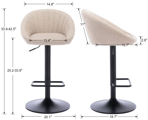 Butacos regulables giratorios EALSON, juego de 2, estilo moderno, para barra alta, con respaldo bajo y tapizado cómodo, con reposapiés metálico, color beige, para cocina o comedor miniatura 2