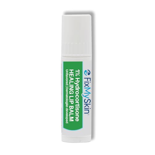 FixMySkin 1% Hydrocortisone Healing Lip Balm, Unflavored – Soothes Dry, Cracked & Irritated Lips, Relieves Chapped Lips, Cold Sores & Eczema, Dermatologist Developed, Travel-Friendly Tube, 0.15 oz