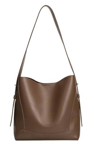 Image of Women's Trendy Tote Bag Vegan Leather Shoulder Crossbody Purse Large Bucket Handbag Soft Top Handle Satchel