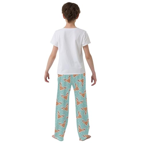 ZZXXB Lovely Reindeer Print Boys Long Pants Soft Trousers Elastic Waist Kids Lounge Bottoms with Pockets S-XL3