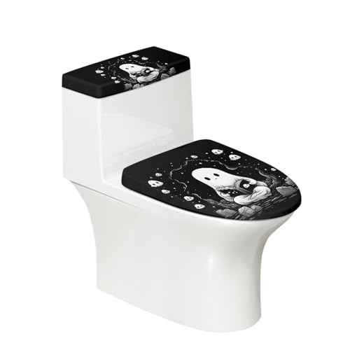 Generic Toilet Cover Seat Polyester Fabric Toilet Protector Cover Dustproof Elastic Edges 2pcs Seat Covers Toilet Seat Cover Set Universal for Most Toilet Bowl Lids (Ghosts)