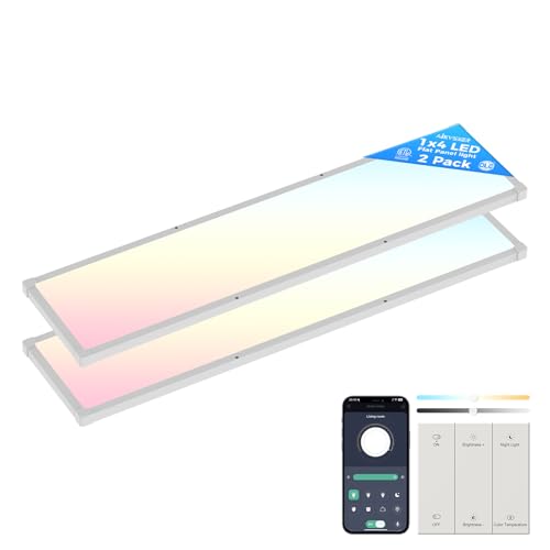 AIKVSXER 2 Pack 1x4 FT LED Flat Panel Light Surface Mount, with Independent Switch & App Control, Night Mode, 50W 5500LM, 3000K/4000K/6500K, Ultra-Thin LED Light for Office Home,120-277V - W