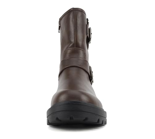 Soda “Kicker” ~ Women Moto Bootie Round Toe Buckle Straps Mid-Calf with Side Zipper4