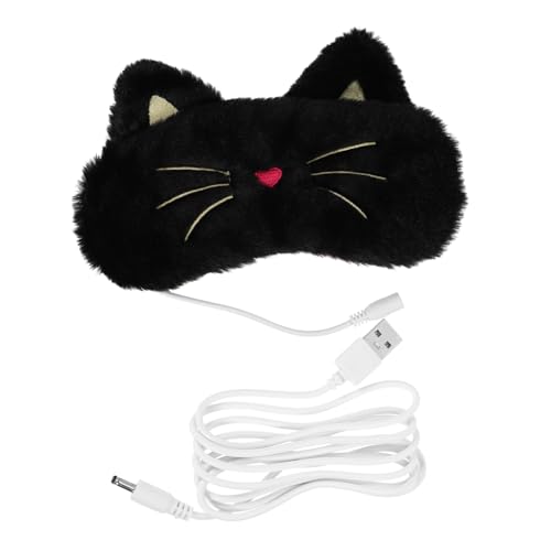 DECORNIJIA Antifaz Térmico USB Ajustable con para Dormir Máscara de Ojos con Bloqueo de Luz y Control de Temperatura para Aliviar Fatiga y Mejorar Diseño Arqueada Color Negro Gato