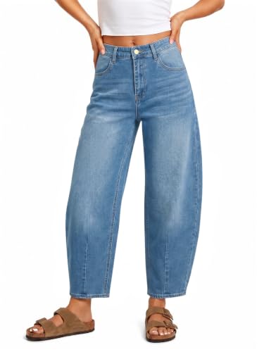 Image of Saodimallsu Womens Barrel Jeans Cropped High Waisted Baggy Wide Straight Leg Boyfriend Denim Pants for Casual Wear